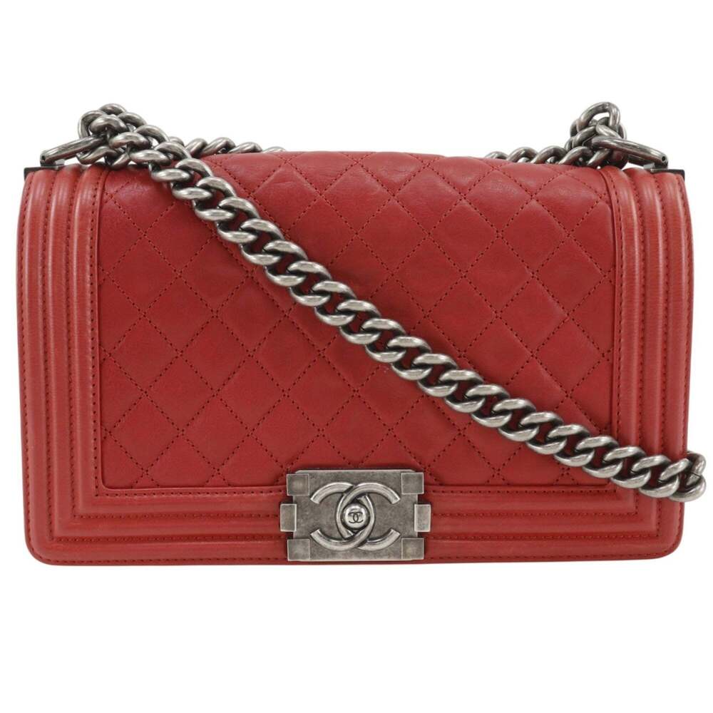Chanel Boy Shoulder Bag, Matelassé Leather, Red Flap, Women's